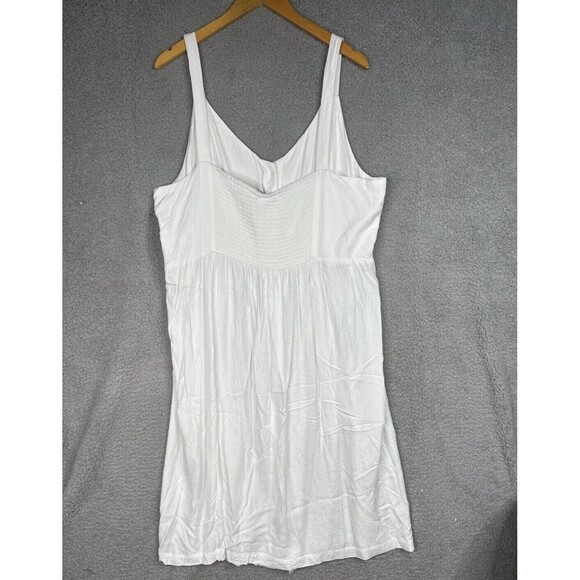 Cottagecore Midi Dress Button Front A-Line White Plus Size 24 V-Neck Smocked - Picture 12 of 16